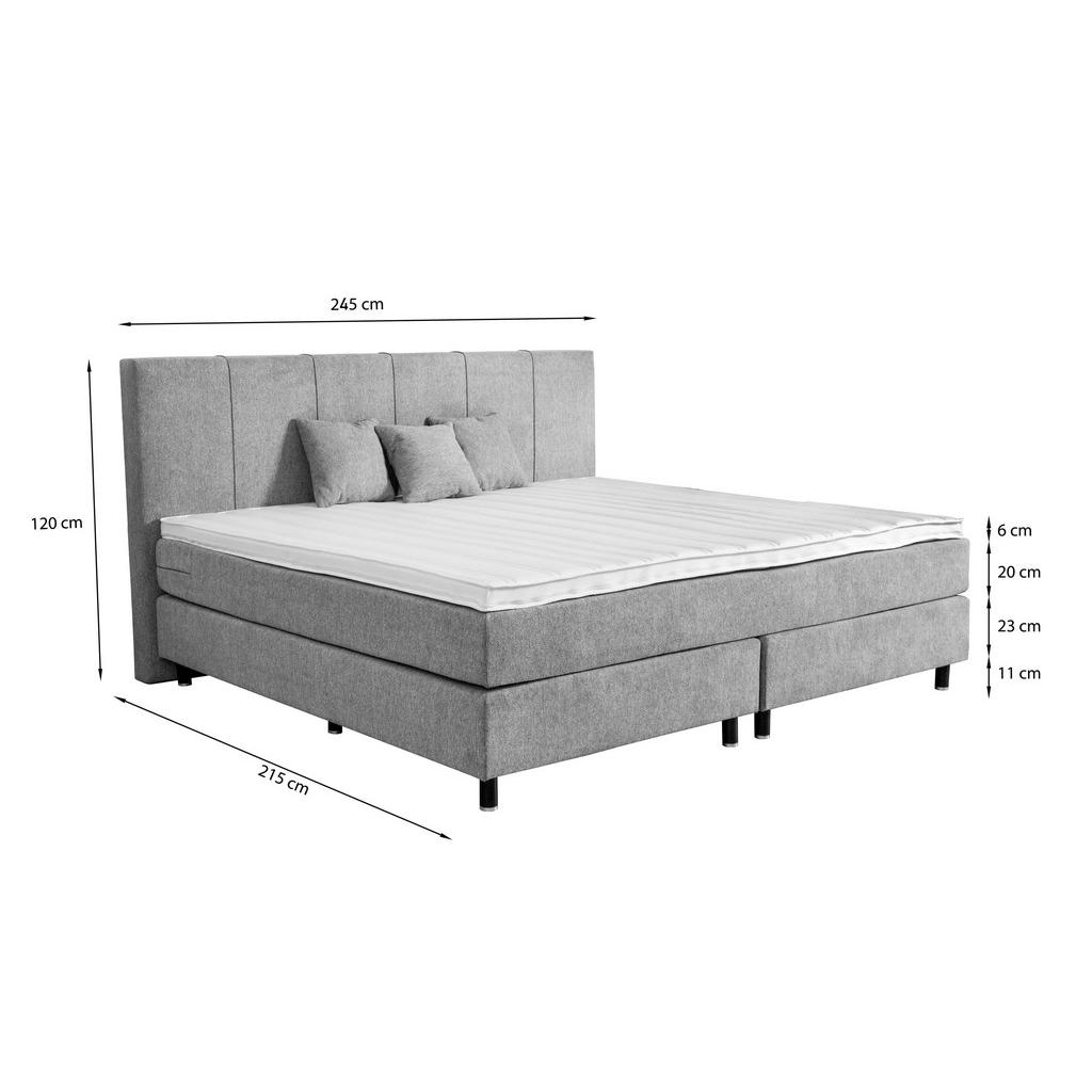 Thumbnail - home24 Boxspringbett, Hellgrau, Textil, H5, 5-Zonen, Höhe ca. 20 cm, 240x200 cm, Topper durchgehend, in verschiedenen Gr...