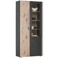 VITRINE in Grau, Eichefarben - Eichefarben/Schwarz, MODERN, Glas/Holzwerkstoff (91/200/37cm) - Hom`in