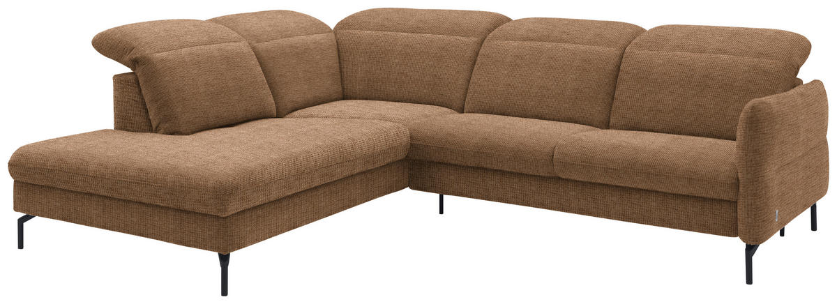 ECKSOFA in Flachgewebe Braun  - Schwarz/Braun, Design, Textil/Metall (233/299-313cm) - Dieter Knoll