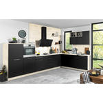 EINBAUKÜCHE   - Birkefarben/Schwarz, Design, Holzwerkstoff - Dieter Knoll