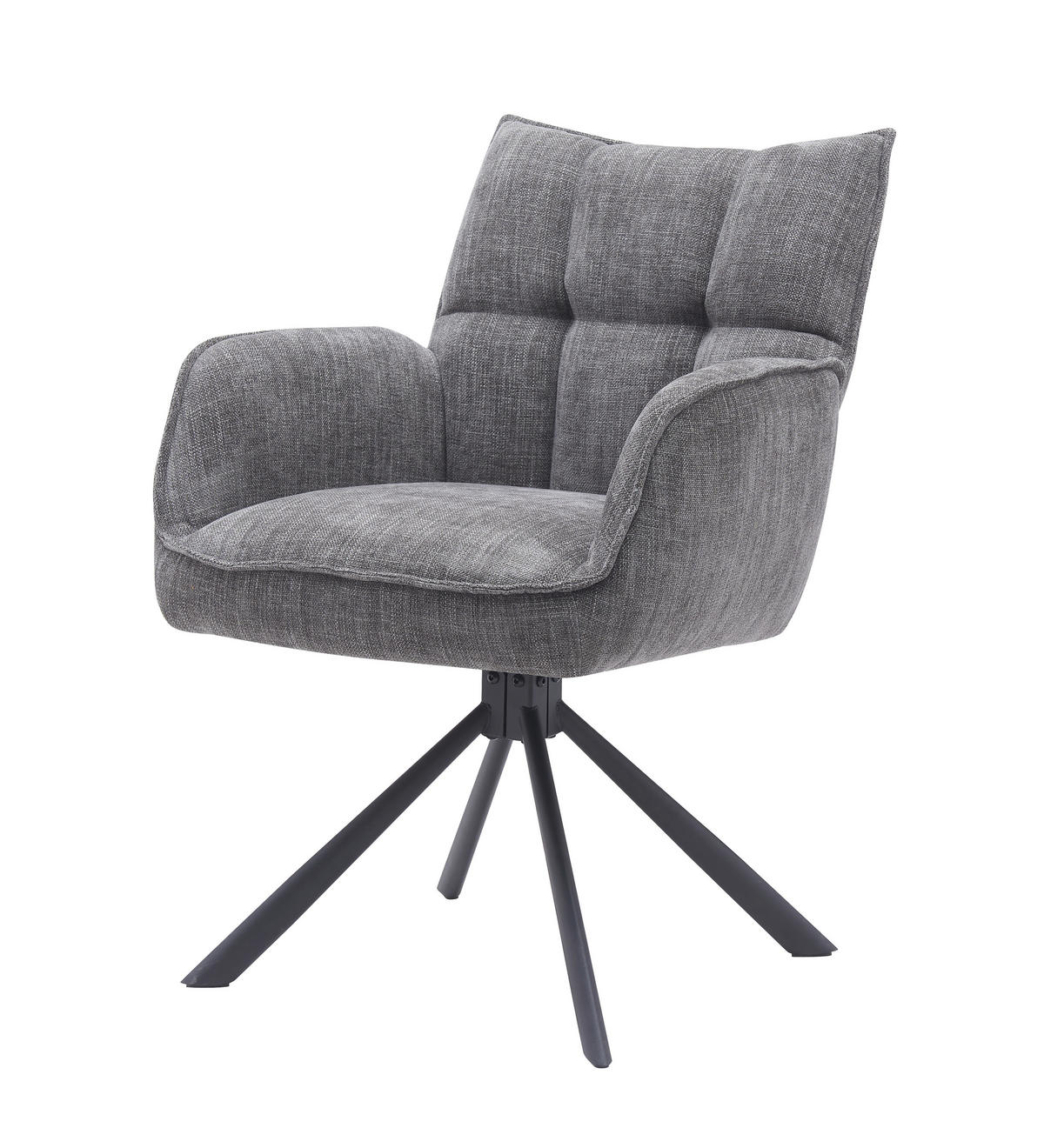 ARMLEHNSTUHL-SET 2 Stück Sitzfläche 360° drehbar, automatische Rückholfunktion, gepolsterte Armlehnen Chenille  - Graphitfarben/Schwarz, MODERN, Textil/Metall (59/86/65cm) - Livetastic