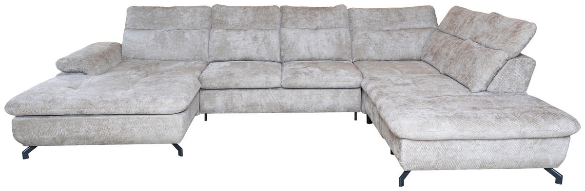 WOHNLANDSCHAFT Beige Struktur  - Beige/Schwarz, KONVENTIONELL, Textil/Metall (188/357/253cm) - Carryhome