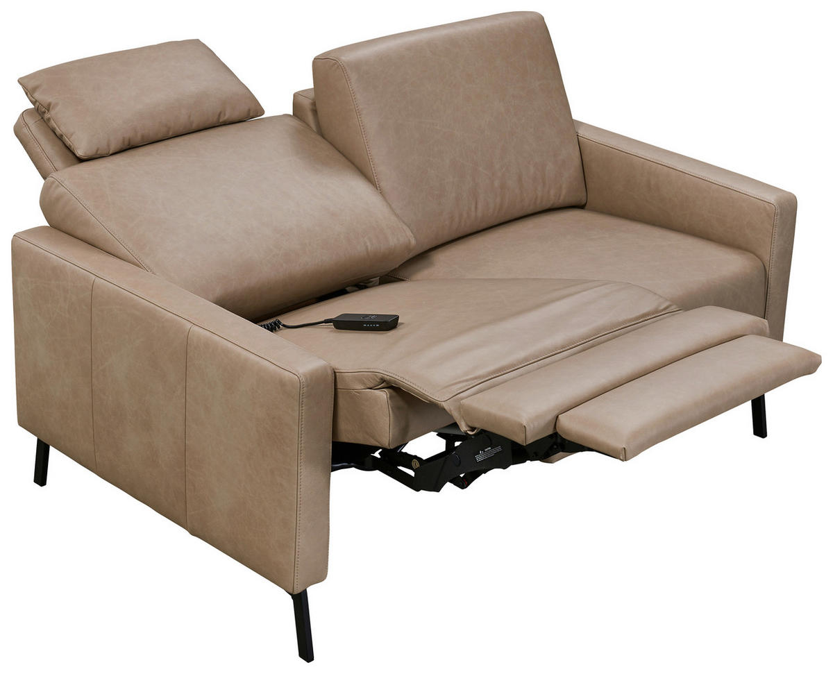 2-SITZER-SOFA Taupe Echtleder  - Taupe/Schwarz, KONVENTIONELL, Leder/Metall (148/86/89cm) - Pure Home Comfort
