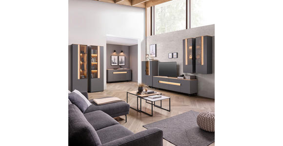 WOHNWAND in Anthrazit, Eichefarben 384,4/206/48 cm - Eichefarben/Anthrazit, Design, Glas/Holz (384,4/206/48cm) - Dieter Knoll