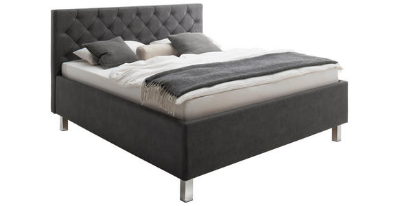 POLSTERBETT 180/200 cm,  in Anthrazit, Matratze, gepolstertes Kopfteil, Lattenrost, Bettkasten, H2 + H3 = mittel + fest  - Anthrazit, Design, Holzwerkstoff/Textil (180/200cm) - Xora