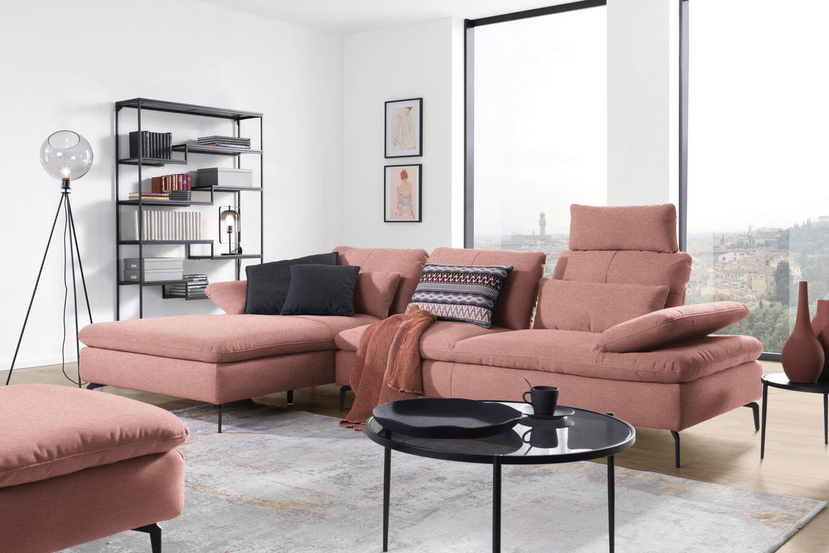 ECKSOFA in Webstoff Altrosa  - Schwarz/Altrosa, Design, Textil/Metall (179/301cm) - Chilliano