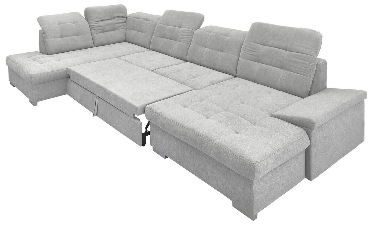WOHNLANDSCHAFT Silberfarben Mikrofaser  - Chromfarben/Silberfarben, Design, Kunststoff/Textil (212/330/169cm) - Livetastic