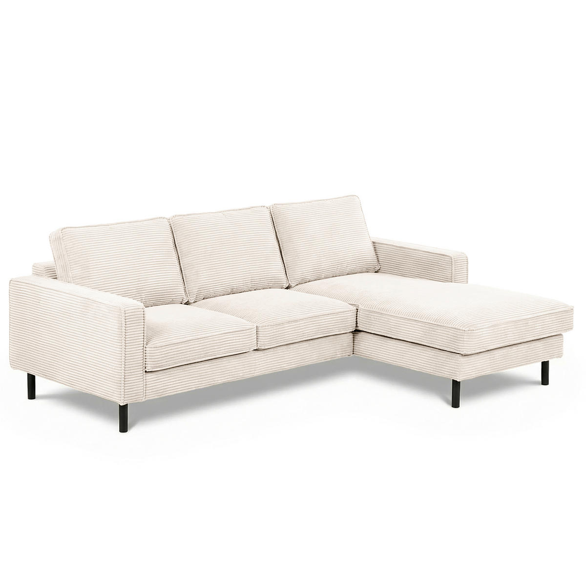 ECKSOFA Cord Creme  - Creme/Schwarz, Design, Textil/Metall (238/166cm) - Livetastic