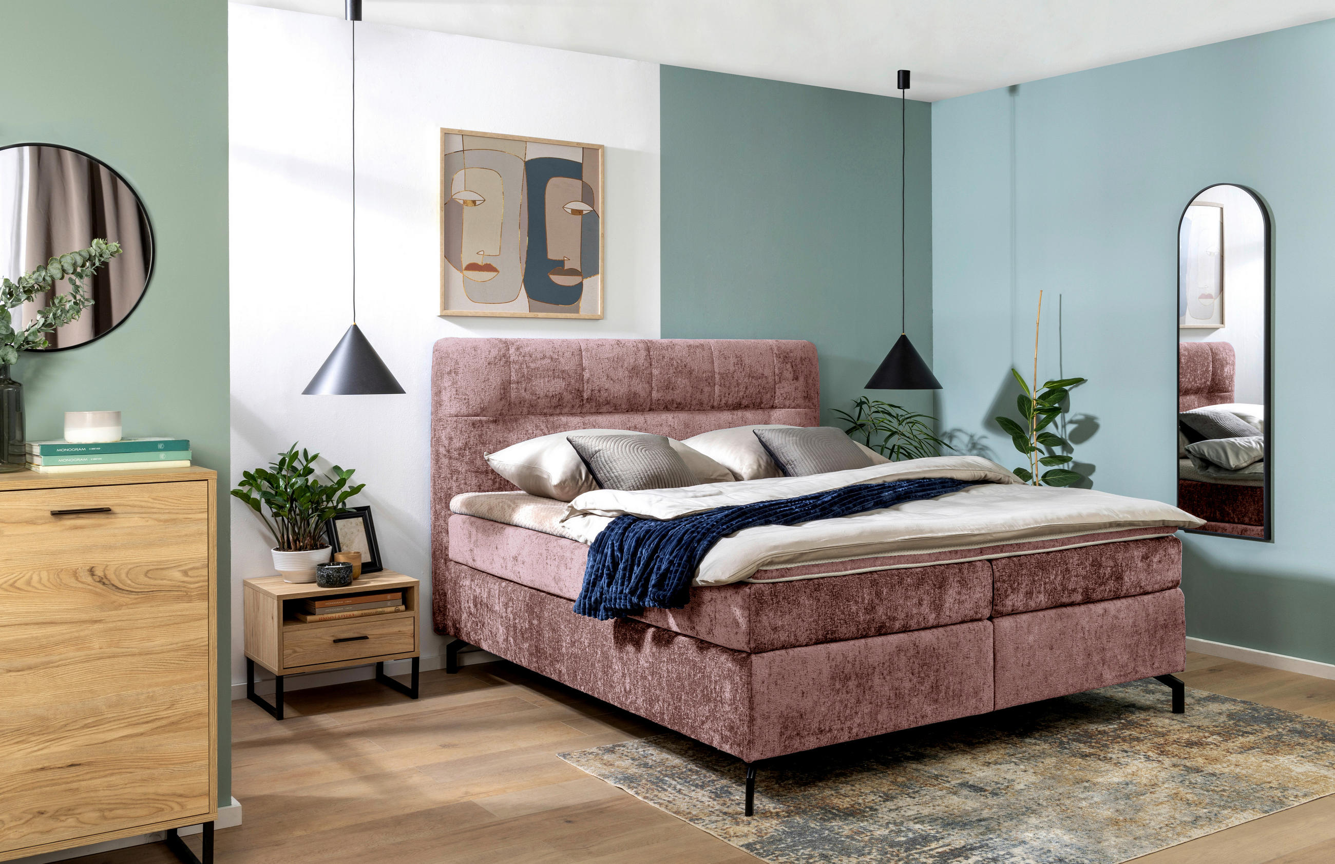 BOXSPRINGBETT 160/200 cm  in Weinrot  - Weinrot/Schwarz, Design, Textil/Metall (160/200cm) - Esposa