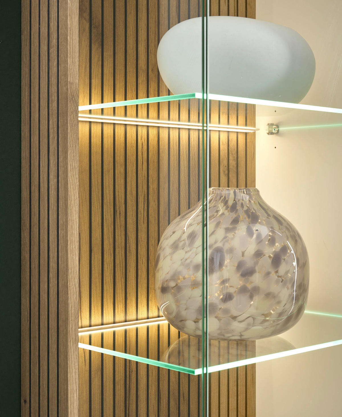 VITRINE in Eichefarben, Weiß  - Eichefarben/Schwarz, Design, Glas/Holzwerkstoff (75/180/38cm) - MID.YOU