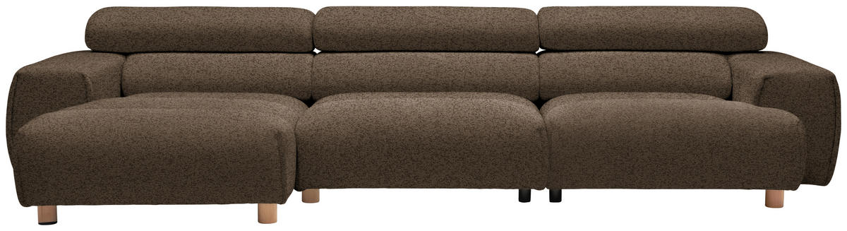 ECKSOFA in Velours Dunkelbraun  150/329 cm  - Dunkelbraun, Natur, Holz/Textil (150/329cm) - Lomoco