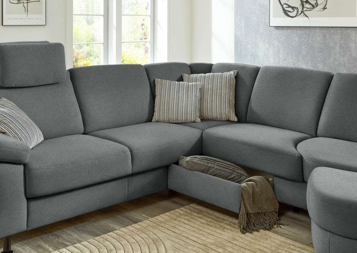 ECKSOFA Flachgewebe Anthrazit  - Anthrazit/Schwarz, Konventionell, Textil/Metall (248/252cm) - Beldomo Comfort