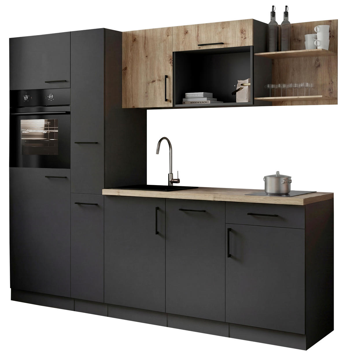 KÜCHENBLOCK Oliver 235 cm  in Grau, Eiche Artisan  - Eiche Artisan/Grau, Trend, Holzwerkstoff/Metall (235cm) - Respekta
