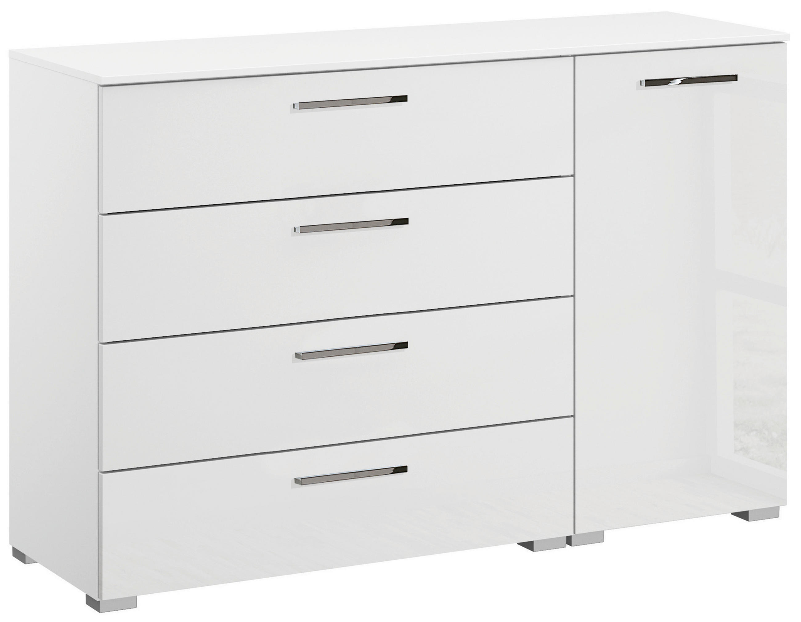 KOMMODE  in 120/81/42 cm  - Chromfarben/Weiß Hochglanz, Design, Holzwerkstoff/Kunststoff (120/81/42cm) - Novel