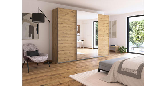 SCHWEBETÜRENSCHRANK  in Eiche Artisan  - Alufarben/Eiche Artisan, KONVENTIONELL, Glas/Holzwerkstoff (315/229/62cm) - Xora