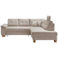 ECKSOFA Beige Cord Bettkasten, Schlaffunktion, Sitztiefenverstellung, Kopfstütze, Liegefläche im Originalstoff  - Beige/Naturfarben, MODERN, Holz/Textil (274/206cm) - Livetastic