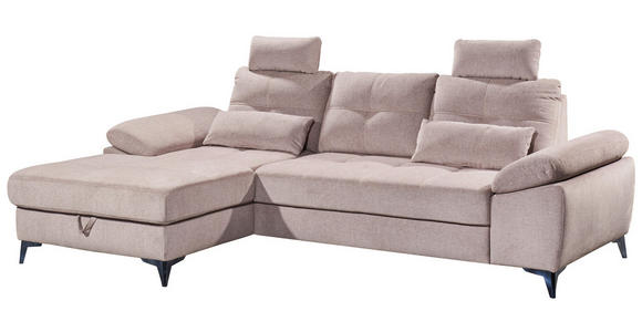 ECKSOFA Rosa Mikrovelours  - Chromfarben/Schwarz, KONVENTIONELL, Kunststoff/Textil (170/270cm) - Carryhome