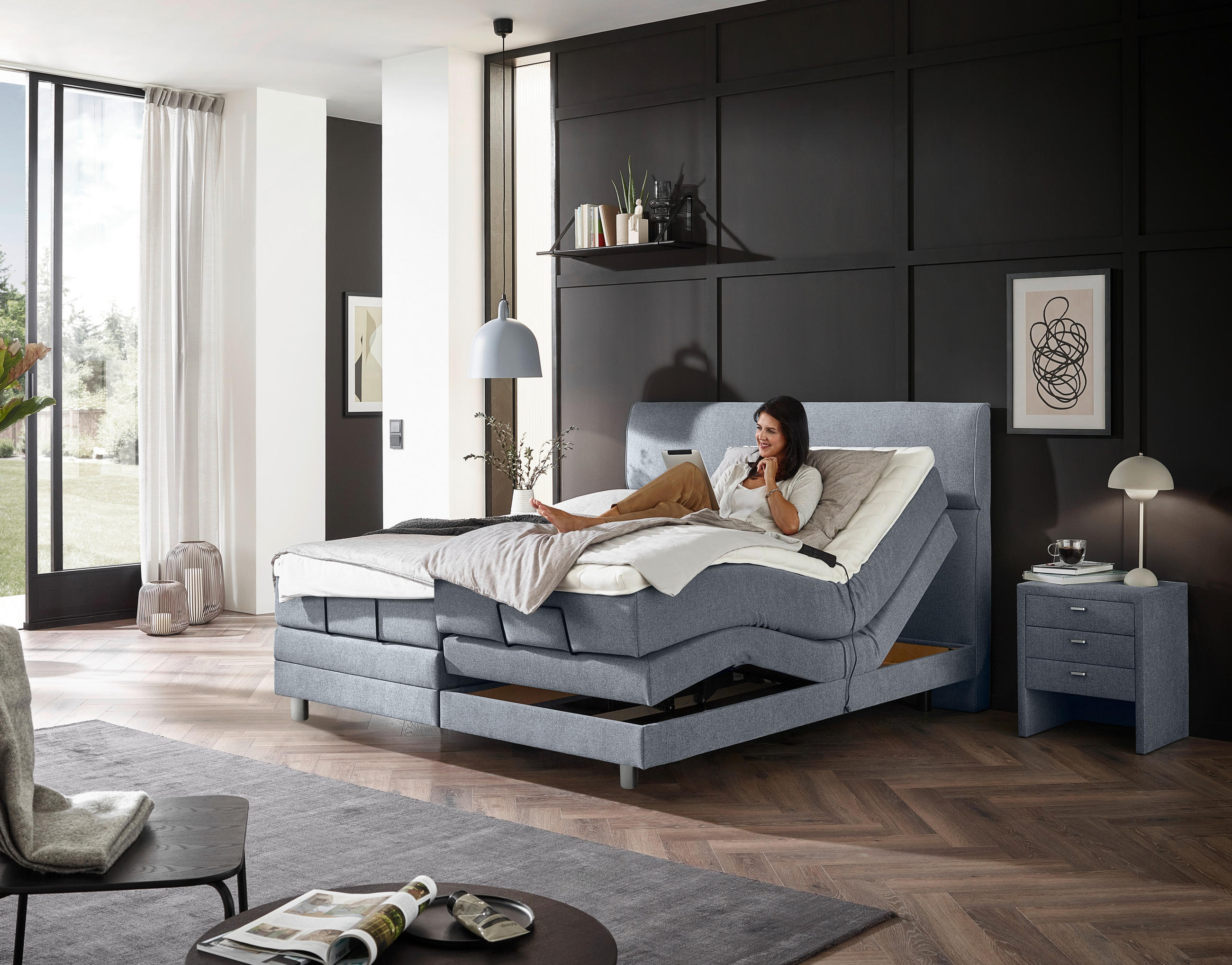 NACHTSCHRANK 48/55/40 cm  - Graublau/Silberfarben, KONVENTIONELL, Textil/Metall (48/55/40cm) - Voleo