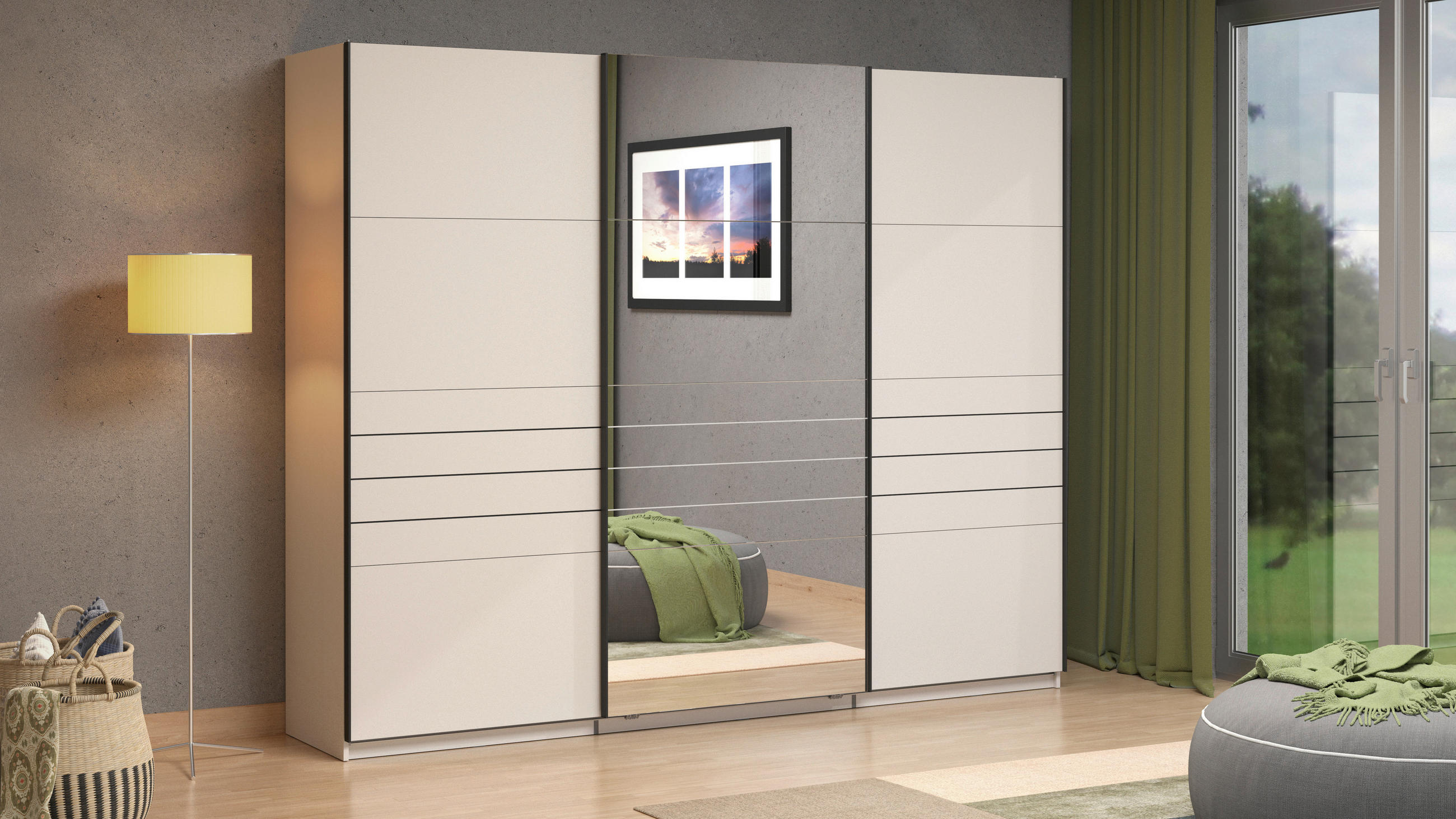 SKRIŇA S POS. DVER. – HOR.VED, kašmírová, 270/217,5/61 cm - čierna/kašmírová, Basics, kov/kompozitné drevo (270/217,5/61cm) - Xora