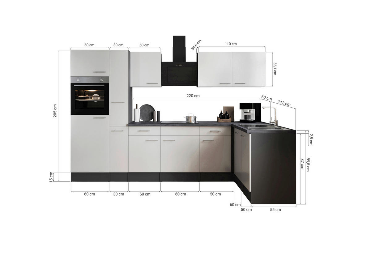 ECKKÜCHE 310/172 cm  in Dunkelgrau  - Dunkelgrau/Schwarz, Design, Holzwerkstoff/Metall (310/172cm) - Respekta