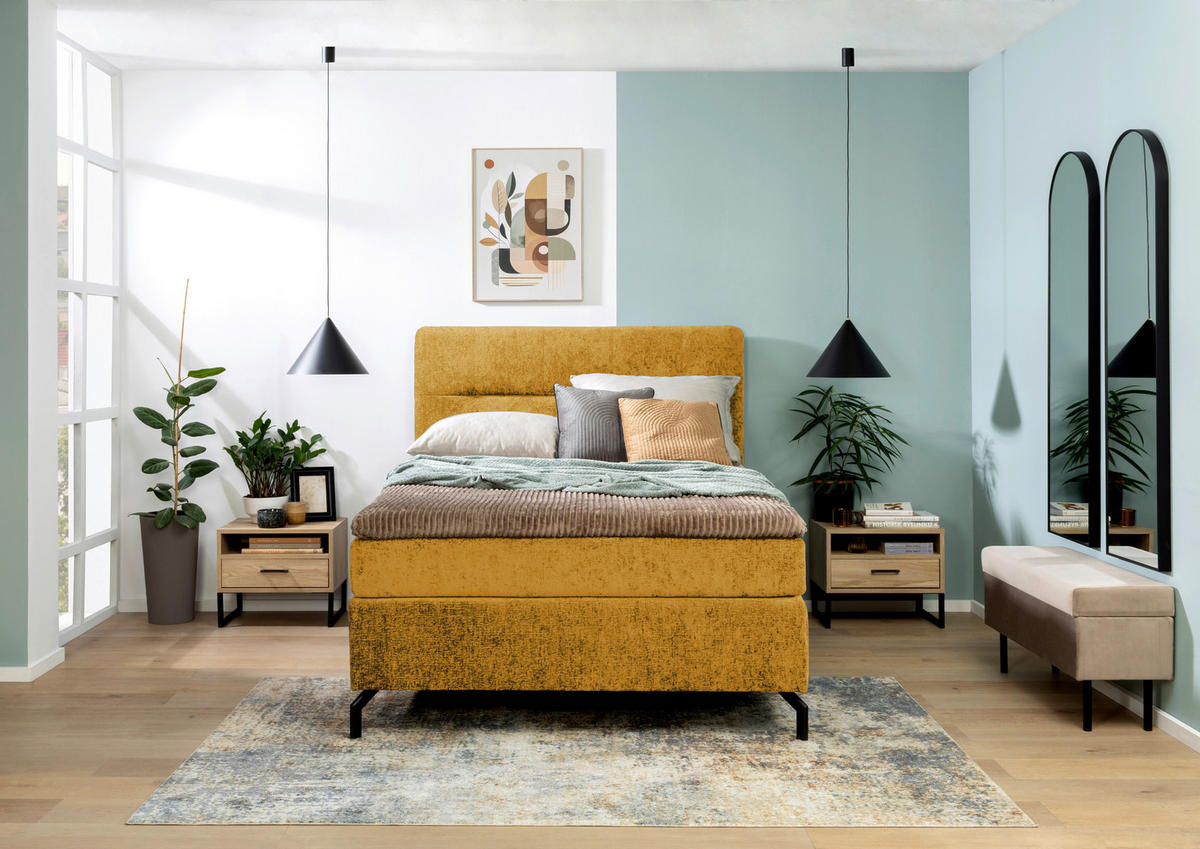 BOXSPRINGBETT 140/200 cm  in Currygelb  - Currygelb/Schwarz, Design, Textil/Metall (140/200cm) - Esposa