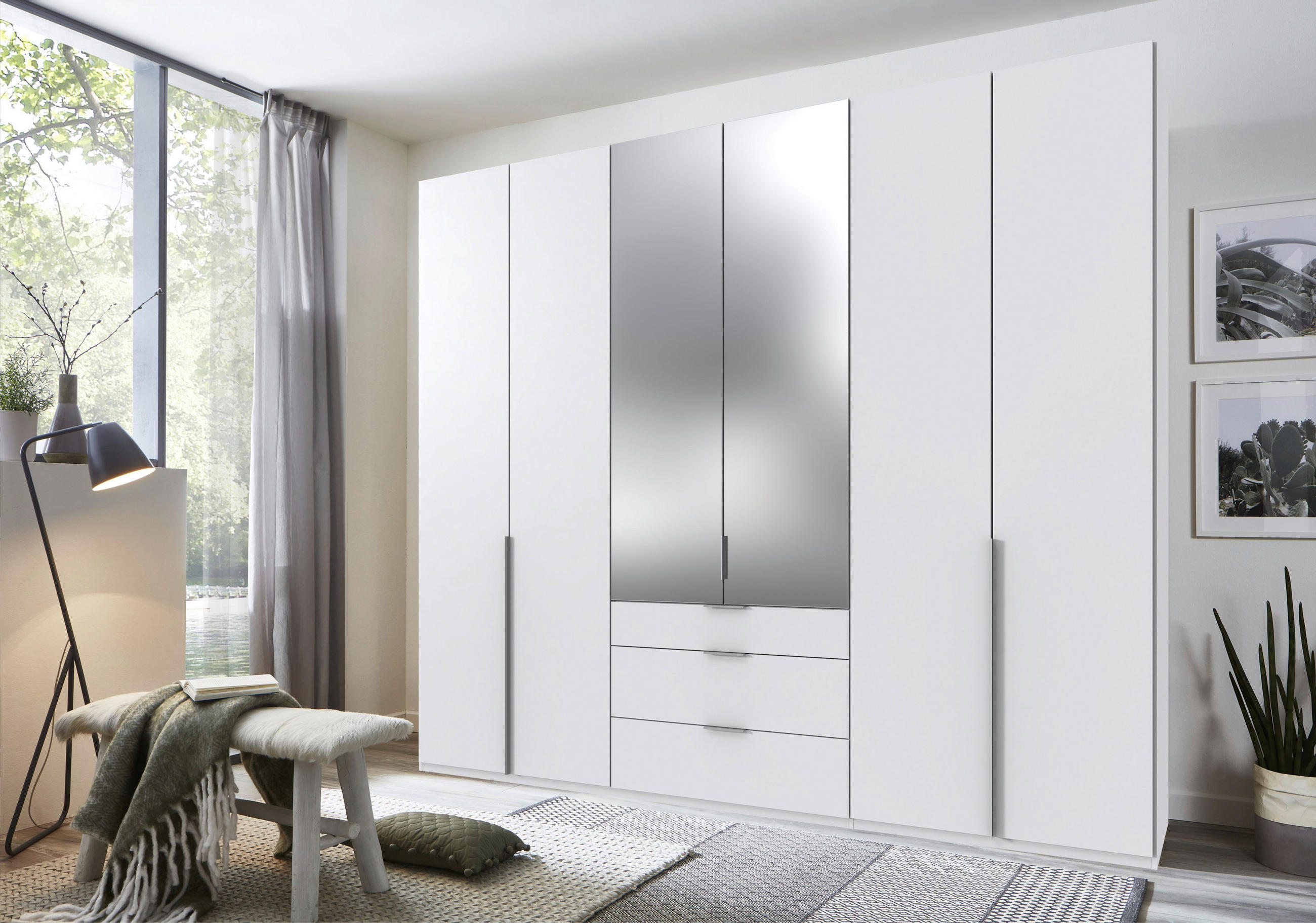 DREHTÜRENSCHRANK in Weiss  - Weiss/Alufarben, Modern, Holzwerkstoff/Metall (270/236/58cm) - MID.YOU