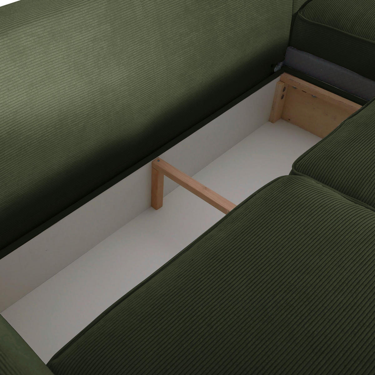 ECKSOFA in Cord Grün  - Buchefarben/Grün, Design, Holz/Textil (271/165cm) - MID.YOU