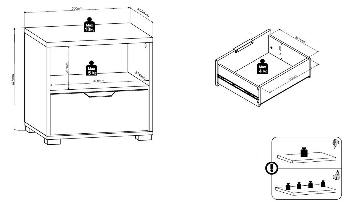 NACHTSCHRANK 50/47,5/40 cm  - Kaschmir/Eichefarben, Basics, Holzwerkstoff/Kunststoff (50/47,5/40cm) - Milino