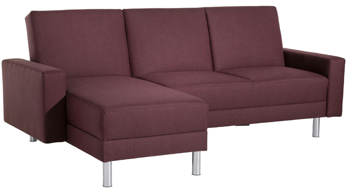 ECKSCHLAFSOFA inkl. Hocker in Dunkelrot Textil   - Chromfarben/Dunkelrot, Konventionell, Textil/Metall (152/230cm) - Max Winzer