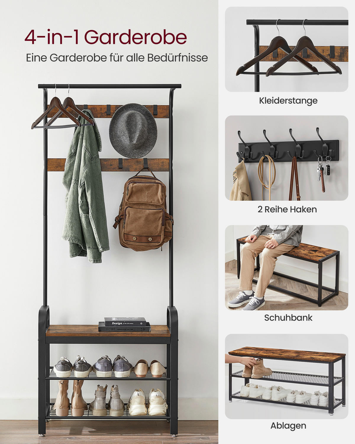 ŠATNA, hnědá, černá, 72/183/33,7 cm - černá/hnědá, Trend, kompozitní dřevo (72/183/33,7cm) - Boxxx