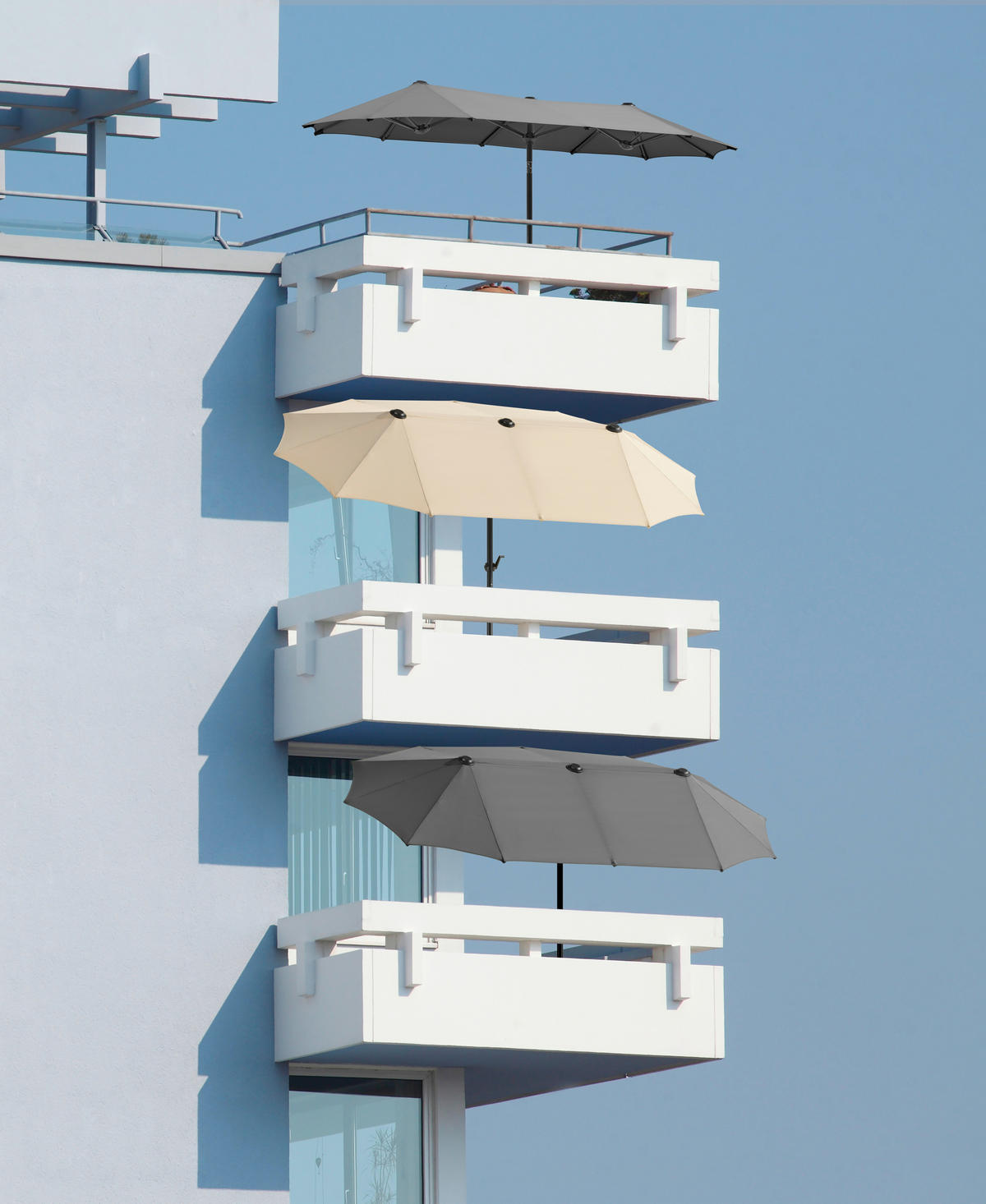 DOPPELSONNENSCHIRM 300 cm Naturfarben  - Anthrazit/Naturfarben, Basics, Textil/Metall (300/220/150cm) - Schneider