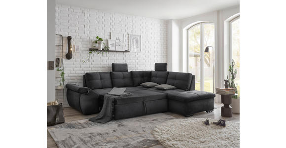 ECKSOFA  in Mikrovelours Schwarz  - Schwarz, KONVENTIONELL, Kunststoff/Textil (265/217cm) - Carryhome