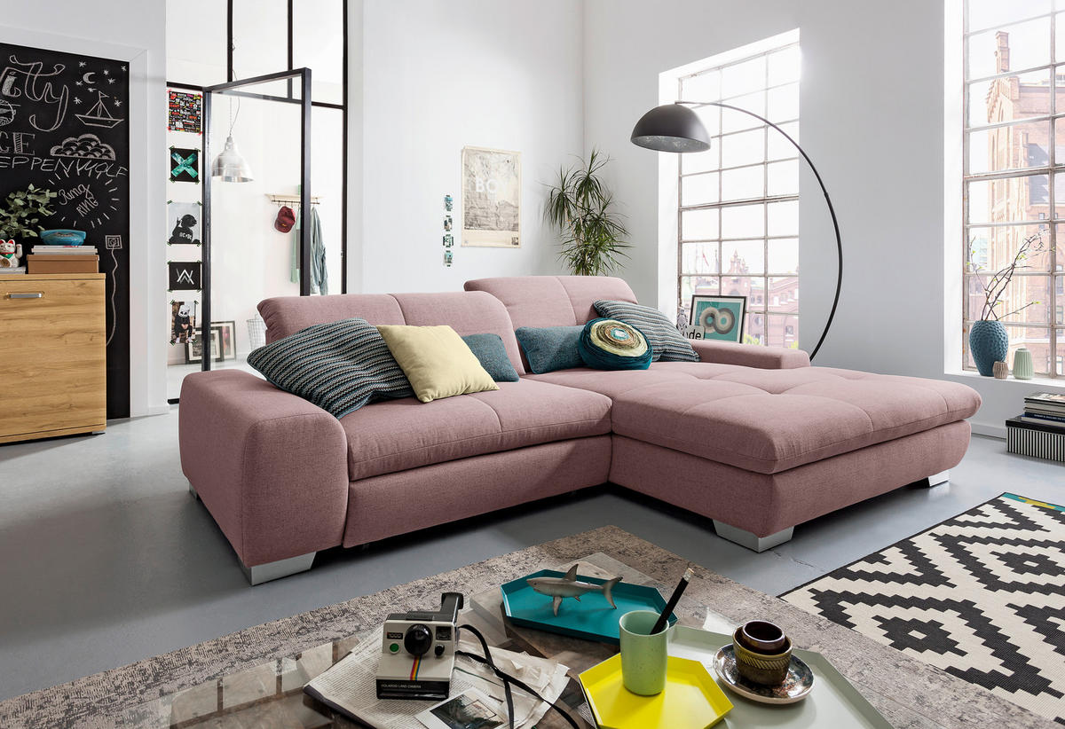 ECKSOFA Rosa Flachgewebe  - Chromfarben/Rosa, Design, Textil/Metall (276/198cm) - SetOne by Musterring