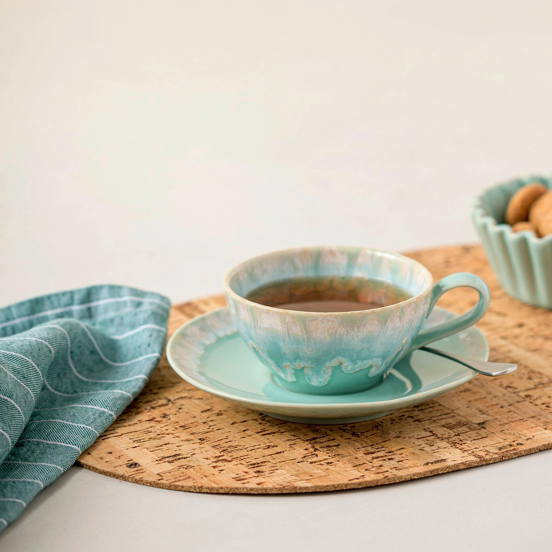 KAFFEETASSE MIT UNTERTASSE TAORMINA  - Türkis, Basics, Keramik (200/5,6/10,9ml) - Costa Nova