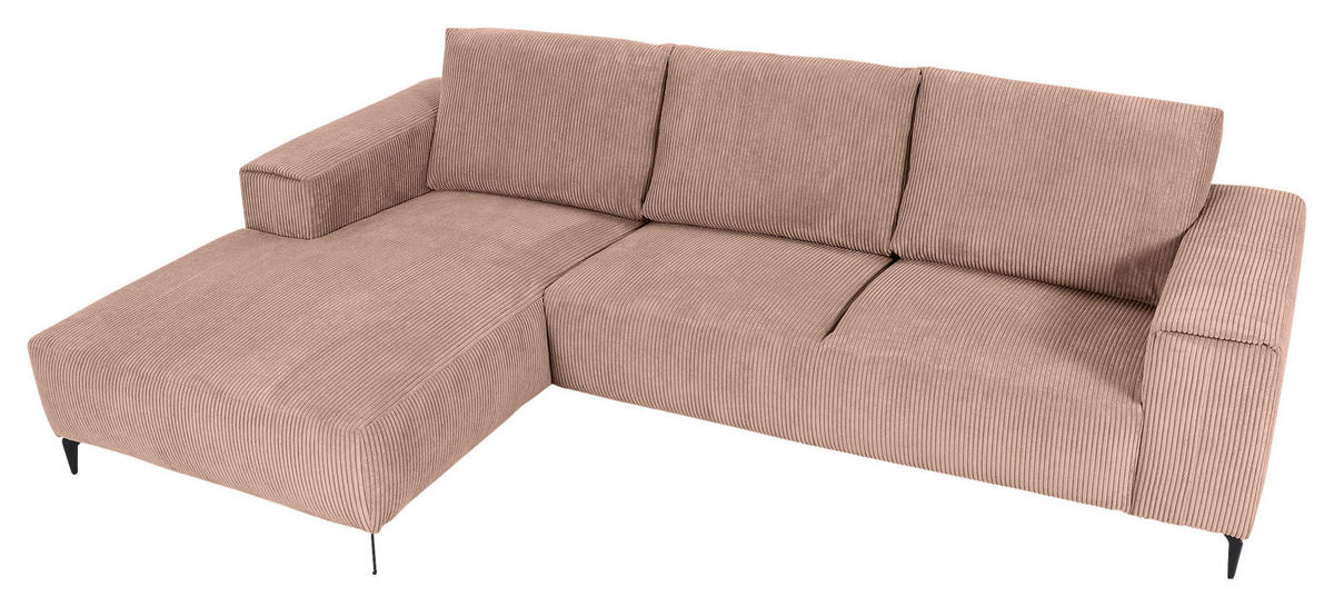ECKSOFA in Cord Altrosa  - Schwarz/Altrosa, Konventionell, Textil/Metall (170/285cm) - Carryhome