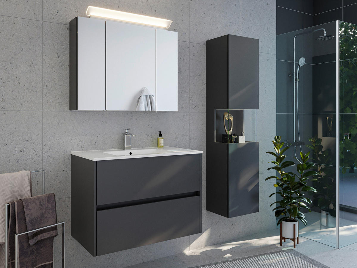 BADEZIMMER 3-teilig  in 80 cm  - Graphitfarben/Weiß, Basics, Keramik/Holzwerkstoff (80cm) - MID.YOU