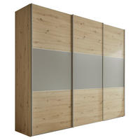 SCHWEBETÜRENSCHRANK in Hellgrau, Eiche Artisan  - Hellgrau/Alufarben, Holzwerkstoff/Metall (280/222/68cm) - Moderano