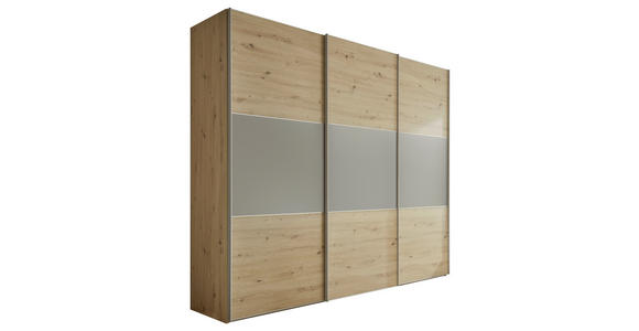 SCHWEBETÜRENSCHRANK  in Hellgrau, Eiche Artisan  - Hellgrau/Alufarben, Holzwerkstoff/Metall (280/222/68cm) - Moderano