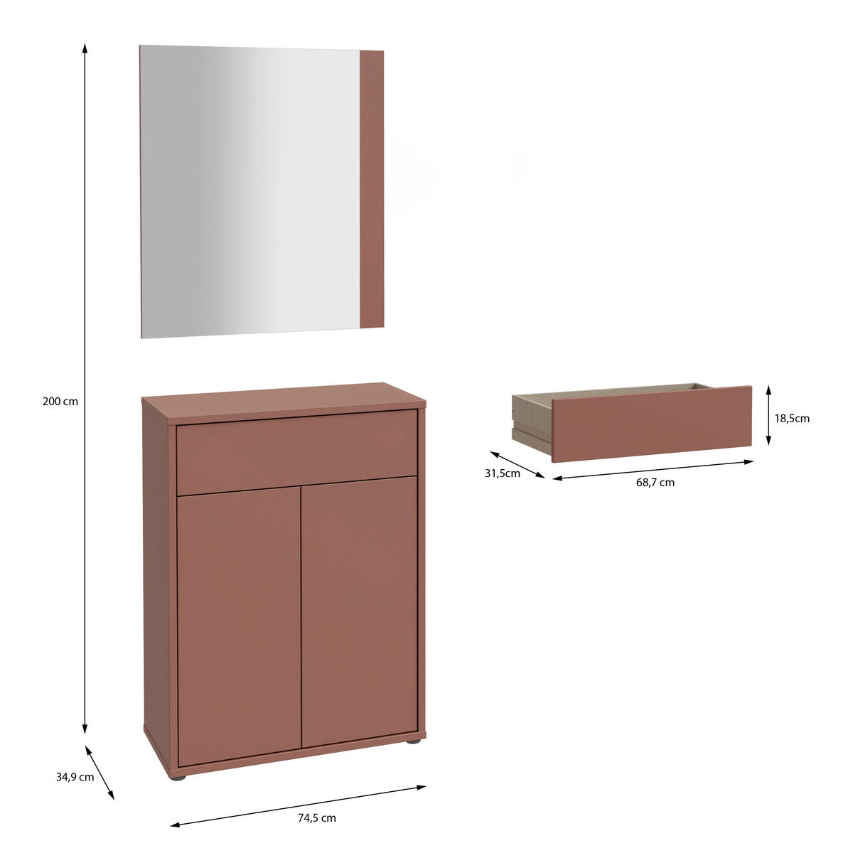 GARDEROBE  in 74,5/200/34,9 cm  - Terracotta, MODERN, Holzwerkstoff (74,5/200/34,9cm) - Carryhome