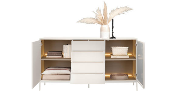 SIDEBOARD  in 153,6/83/38 cm  - Kaschmir, KONVENTIONELL, Glas/Holzwerkstoff (153,6/83/38cm) - Voleo