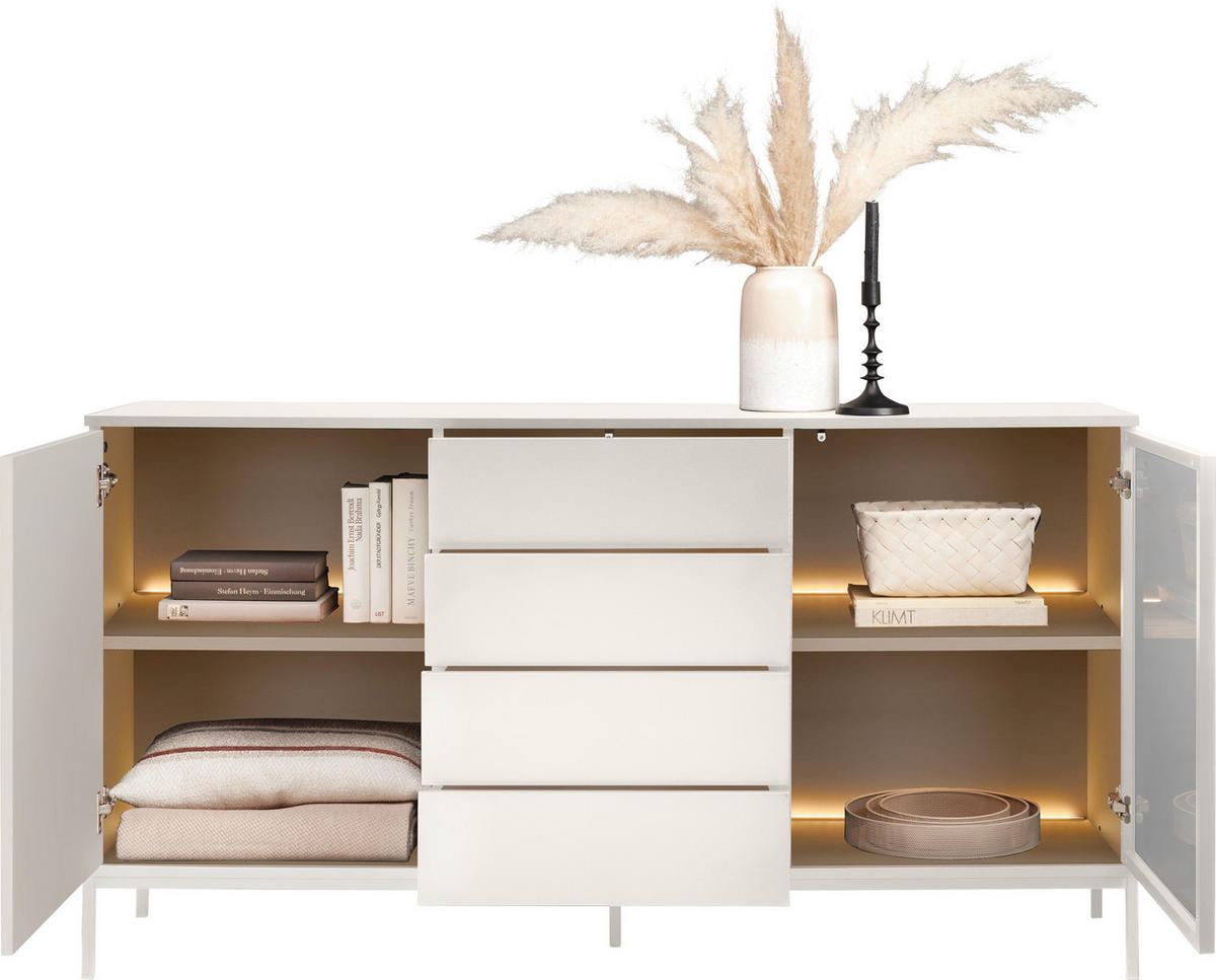 SIDEBOARD  in 153,6/83/38 cm  - Kaschmir, KONVENTIONELL, Glas/Holzwerkstoff (153,6/83/38cm) - Voleo