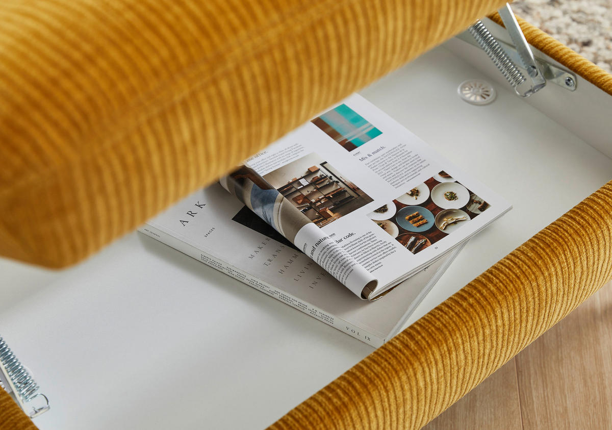 HOCKER Webstoff Currygelb  - Currygelb/Schwarz, Design, Textil/Metall (90/44/66cm) - Beldomo System