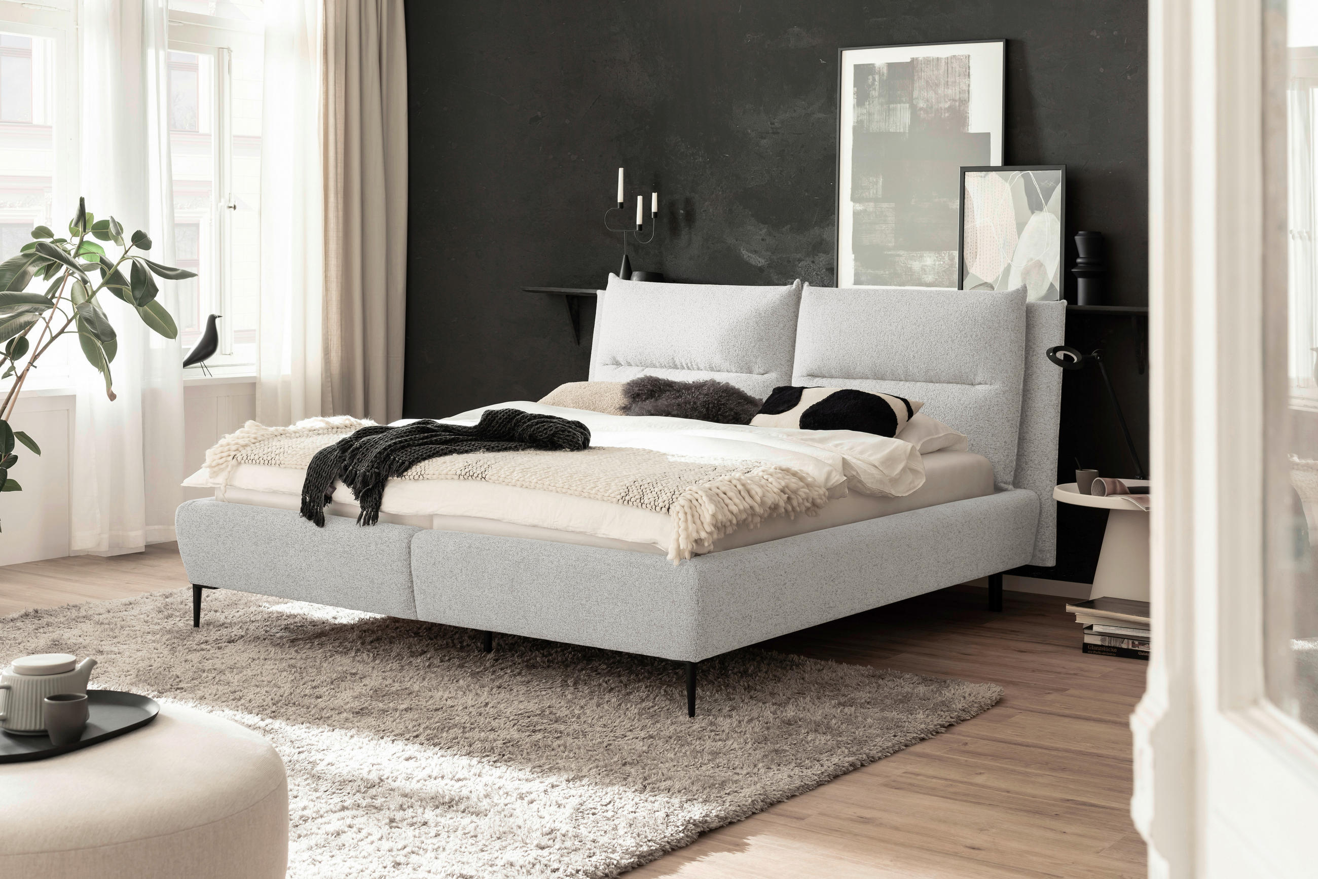 POLSTERBETT Hellgrau 180/200 cm  - Hellgrau/Schwarz, MODERN, Holzwerkstoff/Textil (180/200cm) - MID.YOU