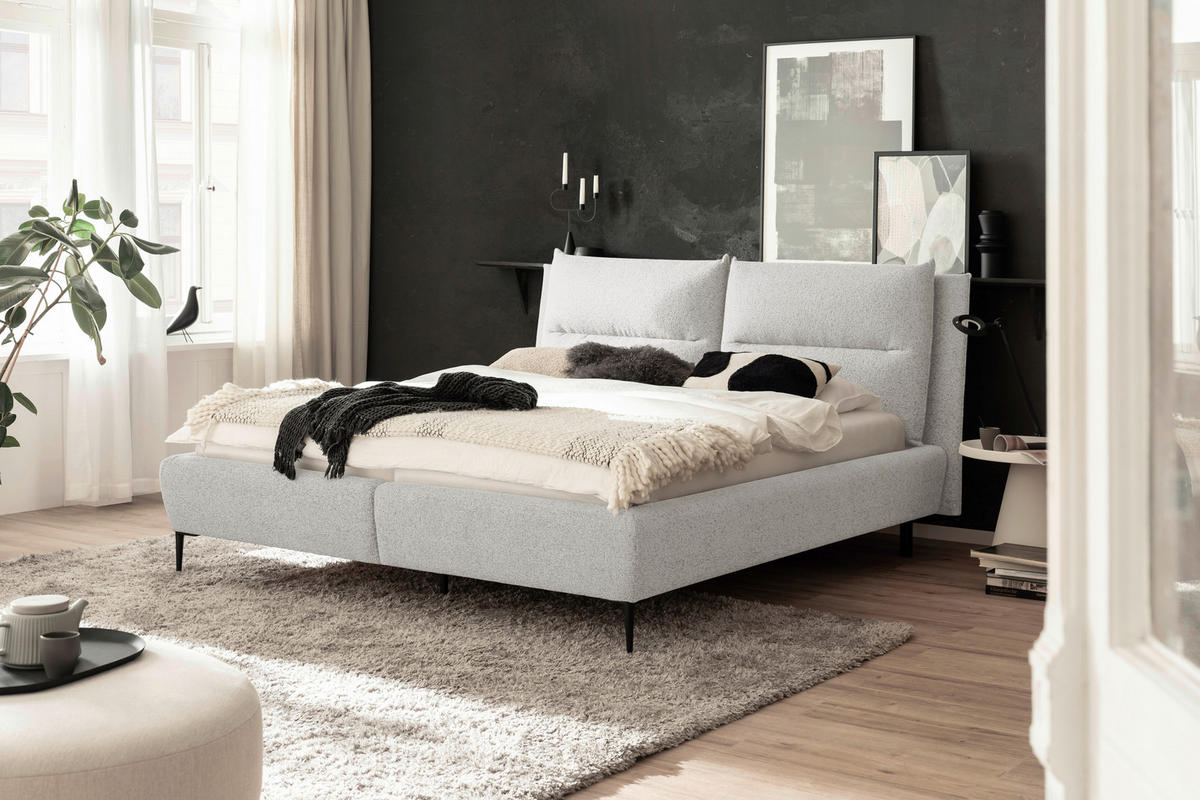POLSTERBETT Hellgrau 180/200 cm  - Hellgrau/Schwarz, MODERN, Holzwerkstoff/Textil (180/200cm) - MID.YOU