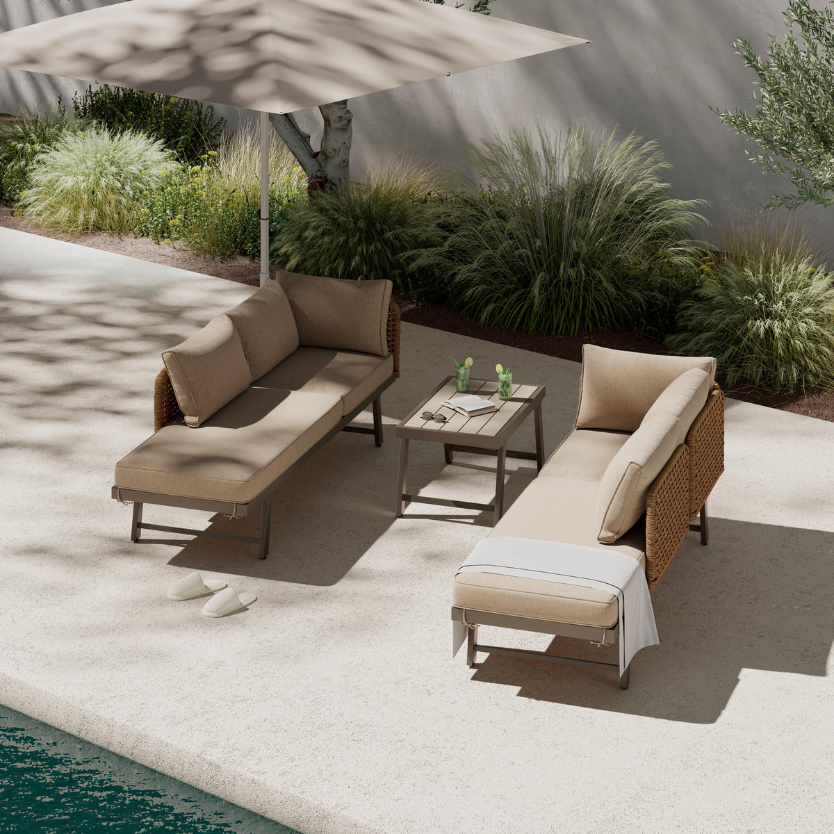 LOUNGE GARNITURA ogljikovo jeklo  - bežrjava/rumena, Moderno, kovina/umetna masa (200/67/68cm) - Beldano