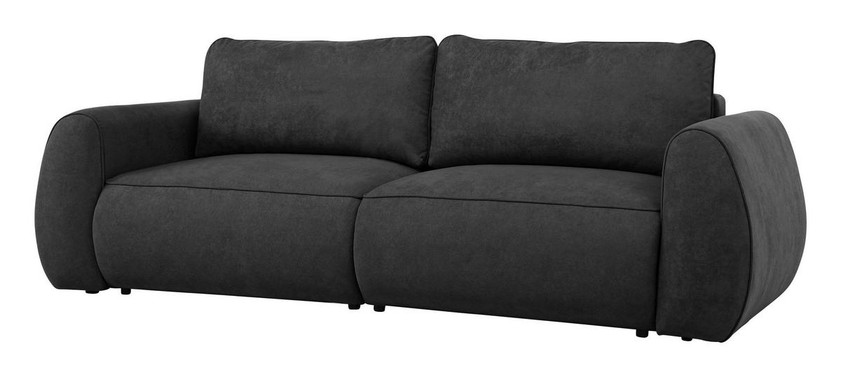 SCHLAFSOFA Chenille Graphitfarben  inkl. Zierkissen, Rückenkissen, Bettkasten, Schlaffunktion, Rücken echt, Liegefläche im Originalstoff  - Schwarz/Graphitfarben, KONVENTIONELL, Kunststoff/Textil (257/96/110cm) - Milino