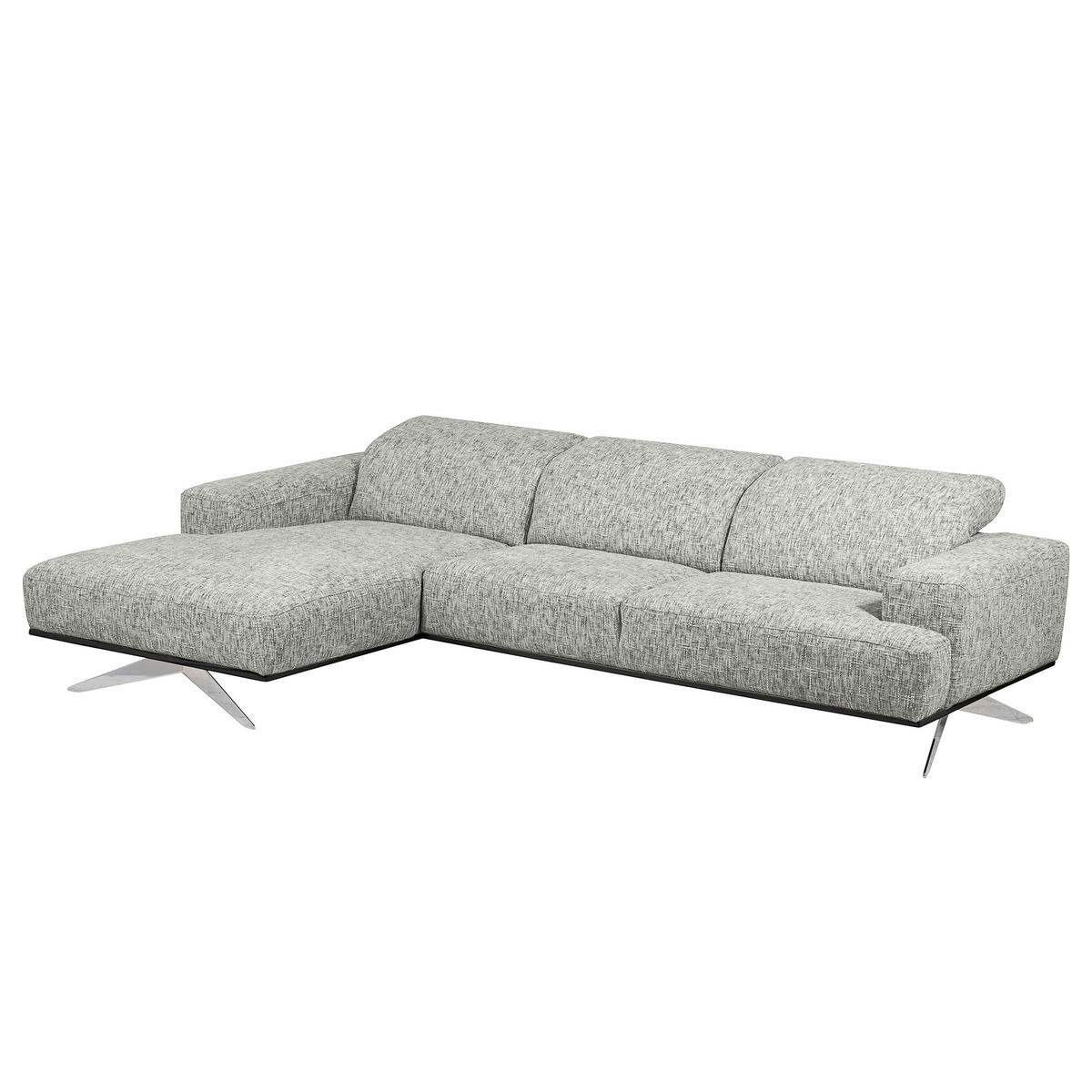 ECKSOFA PORTLAND in Struktur Grau Kopfteilverstellung  187/295 cm  - Chromfarben/Grau, Design, Holz/Textil (187/295cm) - Livetastic