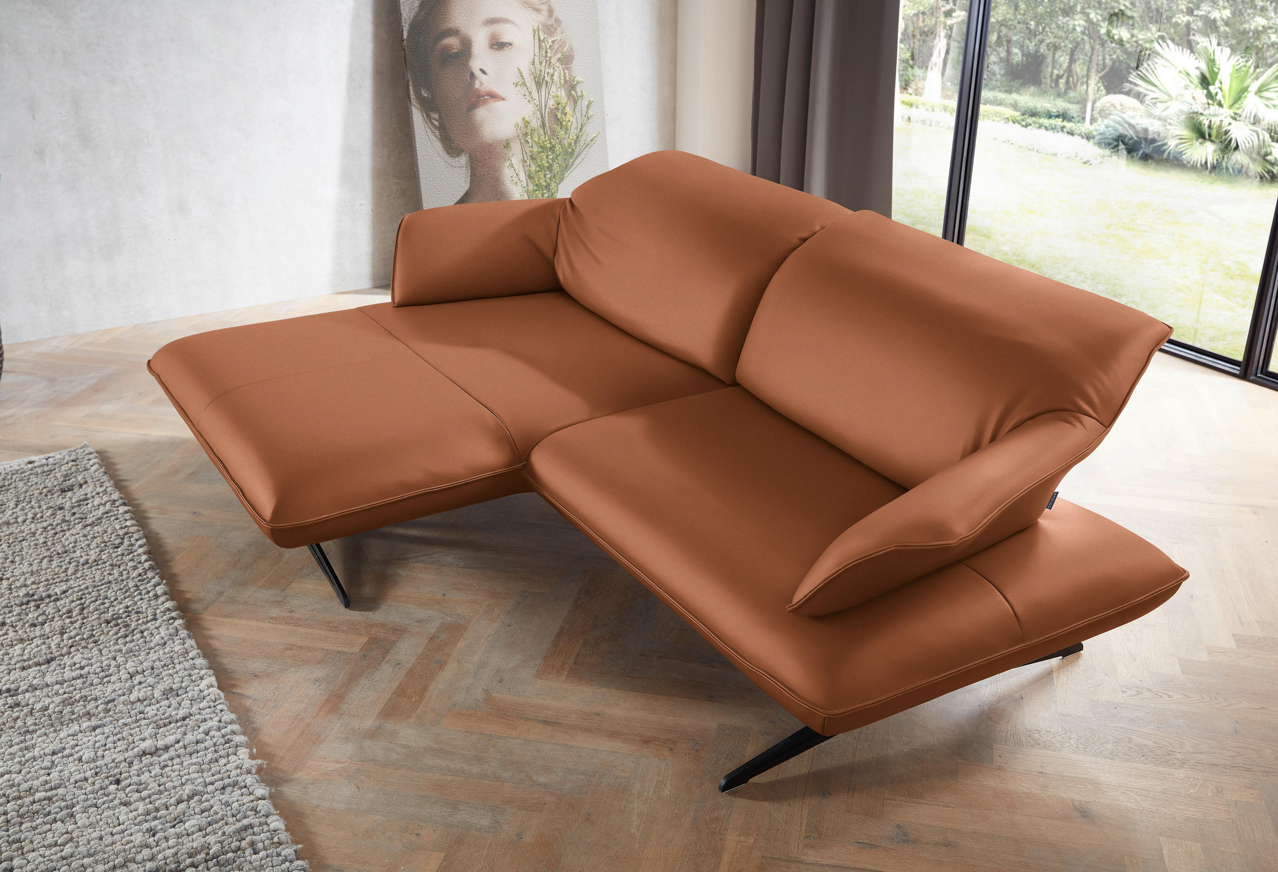ECKSOFA in Echtleder Cognac  - Cognac/Beige, Design, Leder/Metall (169/252cm) - Koinor