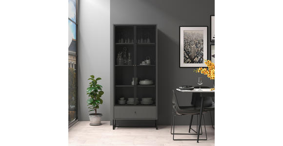VITRINE in Anthrazit, Schwarz - Anthrazit/Schwarz, MODERN, Holzwerkstoff/Metall (80/190/41cm) - Novel