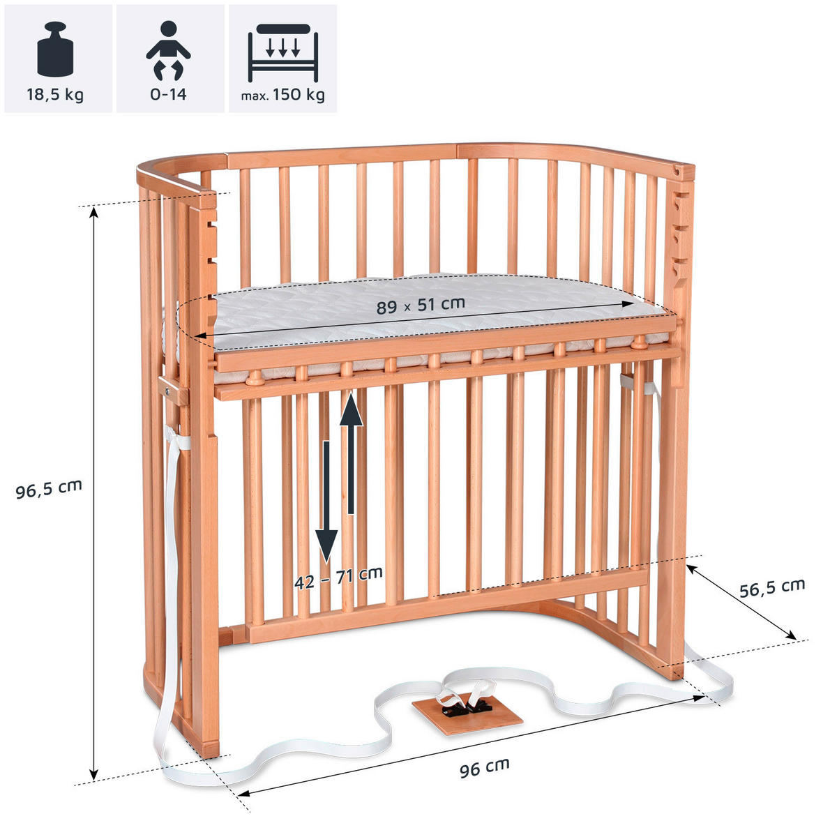 BEISTELLBETT Boxspring Comfort Plus  - Naturfarben, Basics, Holz (56,5/96,5/96cm) - Babybay